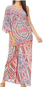 one shoulder long maxi caftan short sleeve elegant event woman digital print beach wedding light