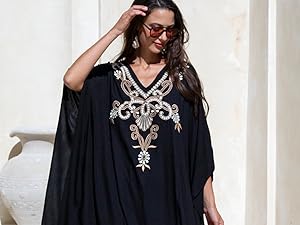 long embroidered black cover up dress