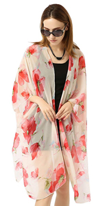 open front sheer cardigan swimsuit chiffon kimono cover-ups vest open front feminine plus size