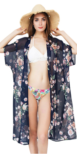 open front sheer cardigan swimsuit chiffon kimono cover-ups vest open front feminine plus size