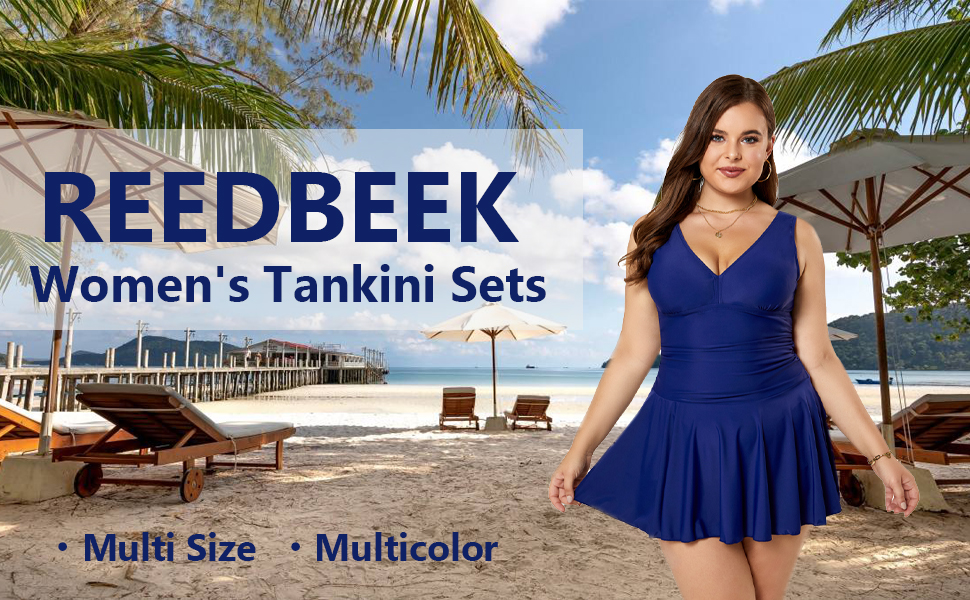 Plus Size Tankini Swimsuit Two Piece Flowy Bathing Swimdress Bathing Suits with Shorts Swimwear