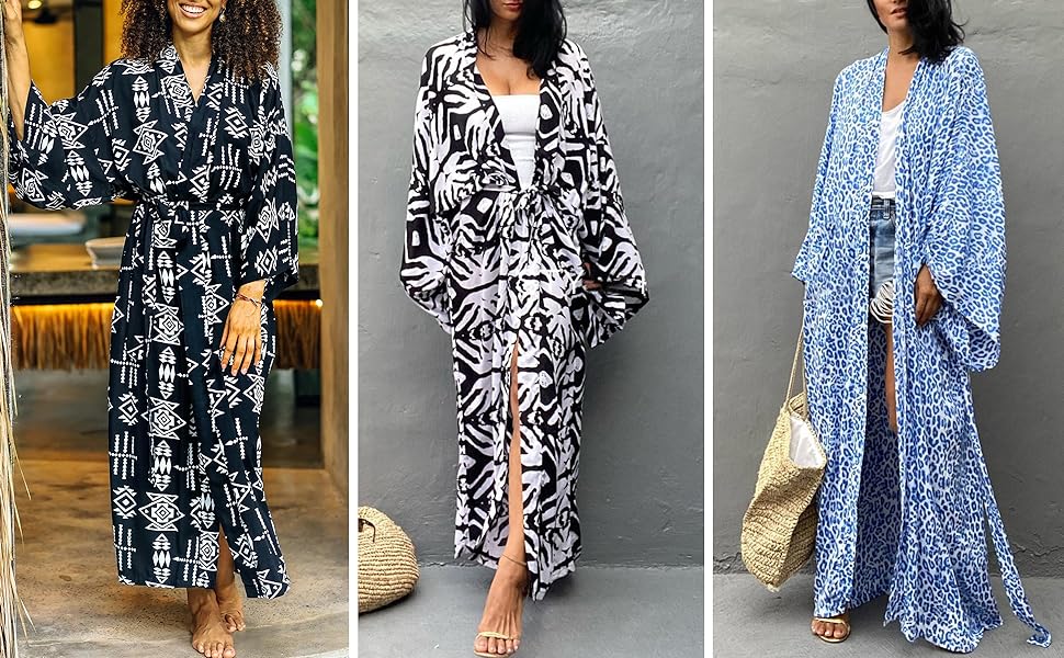 Women Loose Lightweight Summer Boho Open Front Kimono Cardaigan Caftan Sleeve Kaftan Beach Cover Up