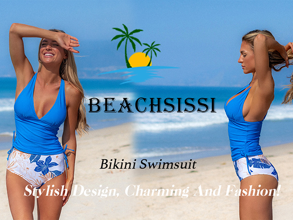 Beachsissi Women V Neck Tankini Swimsuit