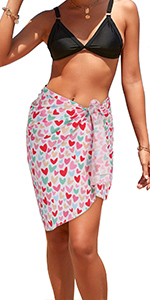 Womens Wrap Shirt Rainbow Cute Heart Print Bikini Swimwear Short Sarong Wraps