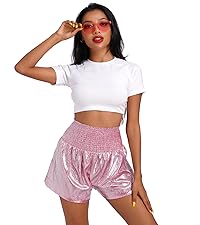 Women Sparkly Loose Draped Metallic Shorts Yoga Flowy Shorts