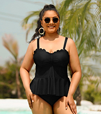 Plus Size 2 Piece Tankini Swimsuits Tummy Control Bathing Suits Peplum Swimwear