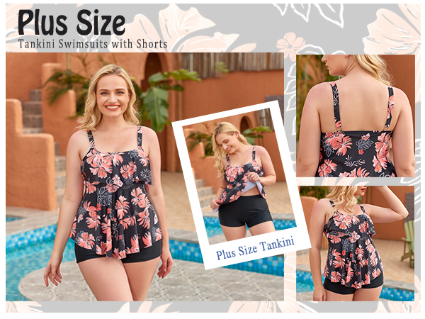 Yonique Womens Plus Size Tankini Swimsuits with Shorts Flounce Two Piece Bathing Suit