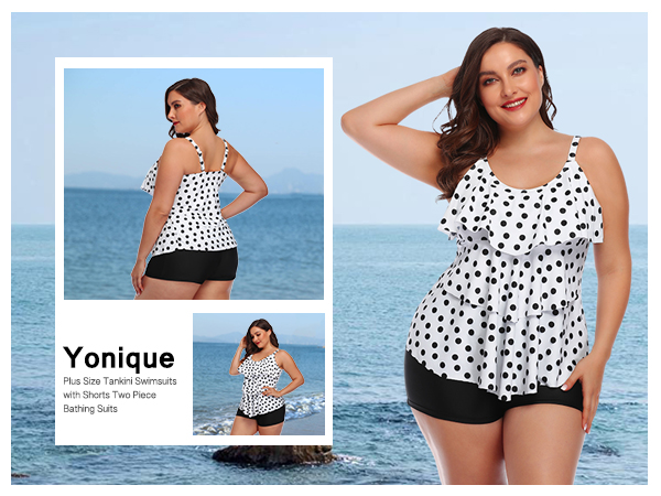 Yonique Womens Plus Size Tankini Swimsuits with Shorts Flounce Two Piece Bathing Suit