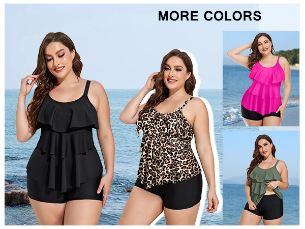 Yonique Womens Plus Size Tankini Swimsuits with Shorts Flounce Two Piece Bathing Suit