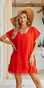 Women Chiffon Tassel Swimsuit Cover Up Beach Coverups for Swimwear