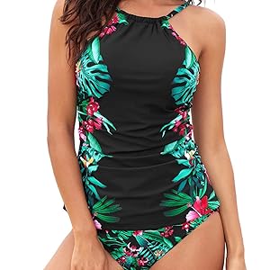 Black tankini swim top with short