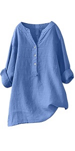 B0D6K5XSC8 Womens Casual Tops Plus Size 3/4 Roll-Up Sleeve Trendy Flowy Loose Fit Tunic Blouse Shirt