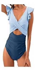 B0D4VZPXF6 Women Ruffled Crossover Cut Out One Piece Swimsuit Push up Tummy Control Bathing Suit