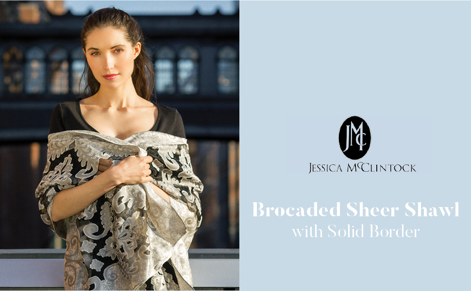 jessica mcclintock Brocaded Sheer Shawl with Solid Border