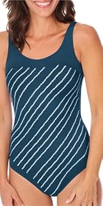 Timeless Chic One-Piece Swimsuit - dark teal/white