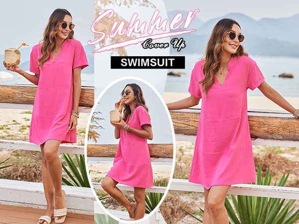 Hot Pink Cover Up Dress Beachwear