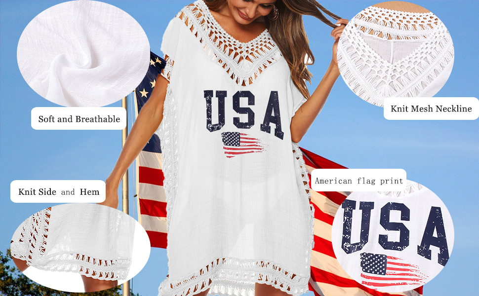 Allifewithu American flag bathing suit cover up for women loose casual swimwear cover ups