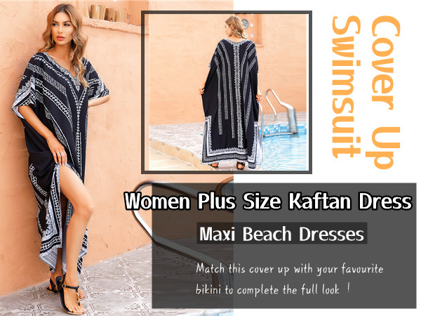 Women Plus Size Kaftan Dress Swimsuit Cover Up Caftan Maxi Beach Dresses