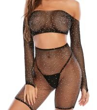 Women Mesh Rhinestones Lingerie Set