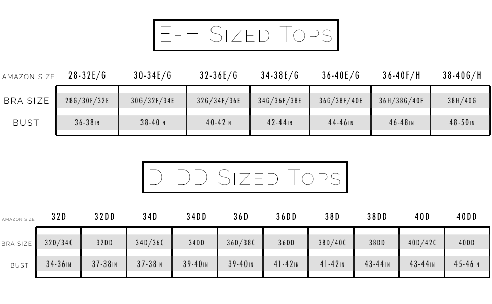 Sunsets bra sized tops size chart information.