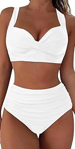 High Waisted Bikini Sets for Women Mesh Tummy Control 2 Piece Swimsuits