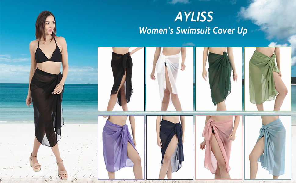 Women Beach Sarong Pareo Cover up Swimwear Long Bikini Swimsuit Wrap Chiffon Sheer Cover Ups