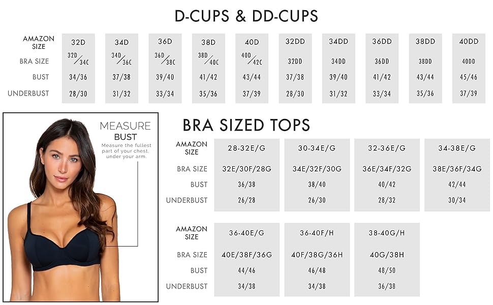 Sunsets bra sized tops size chart information.