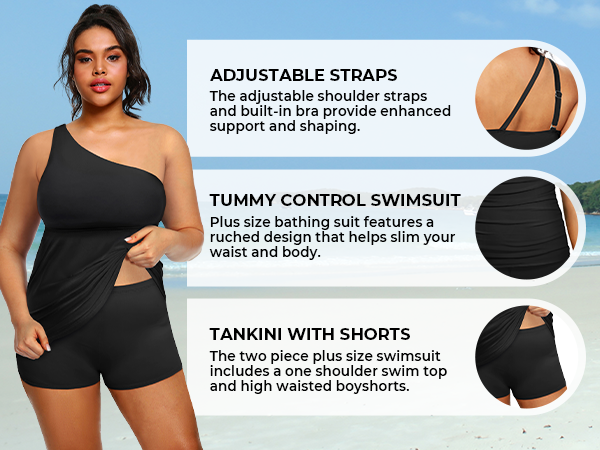 2 Piece Plus Size Swimsuit Tummy Control Tankini Bathing Suit with Boyshorts