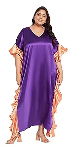 Women Satin Loungewear Frill Kaftan