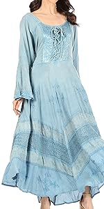  long sleeve lace maxi long corset medieval boho dress up solid color pirate flare solid simple soft