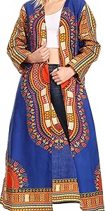 cardigan top open front long sleeve dashiki print african cotton wax pockets flare casual event nice