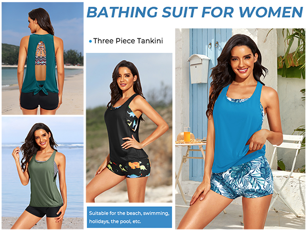 3 PIECE TANKINI WITH BOYSHORTS AND SWIM BRA