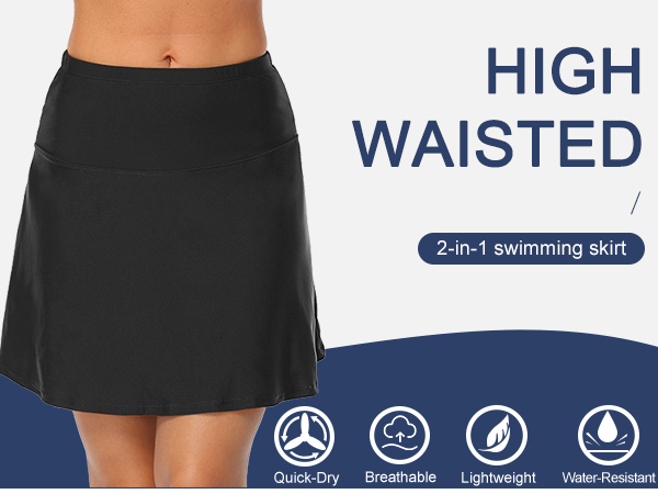 High Waisted Swim Skirt Bottoms Athletic Tankini Swimsuits Skirt with Panty