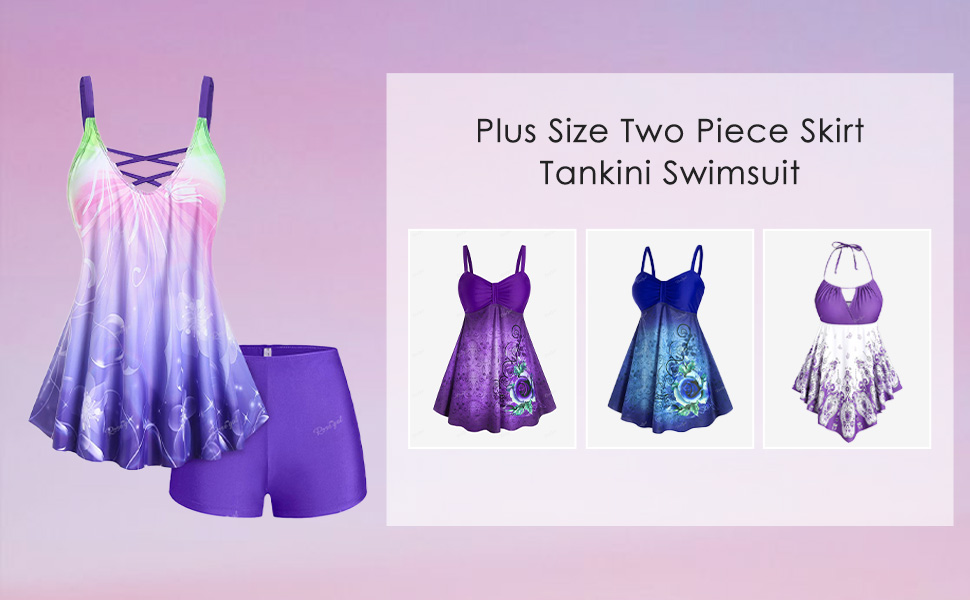 Plus Size Tankini Swimsuits with Shorts Curve Two Piece Bathing Suit