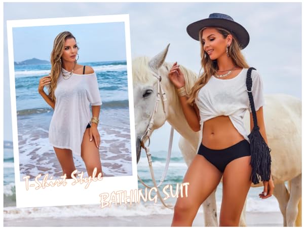 Women Beach Coverup T-Shirt Swimsuit Ladies Beachwear