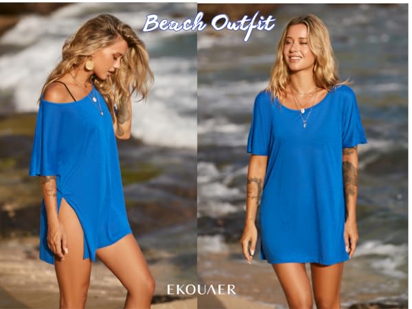 Women Beach Coverup T-Shirt Swimsuit Ladies Beachwear