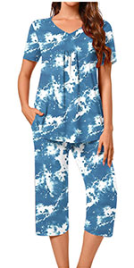 Cotton Pajama Set for Women 2 Piece Capri Summer Outfits 