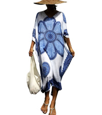 Blue Flower Long Catan Dress