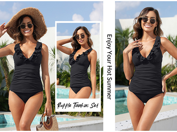 Womens Two Piece Tankini Swimsuits Ruffle Bathing Suits