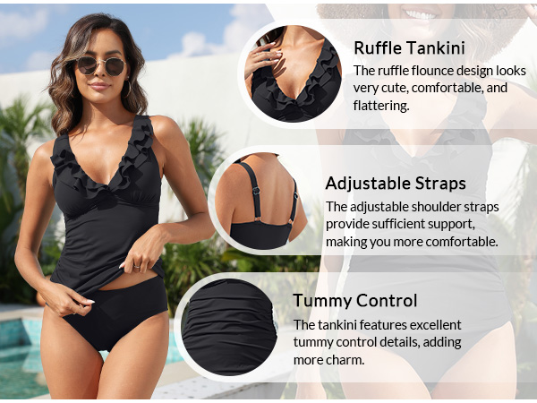 Womens Two Piece Tankini Swimsuits Ruffle Bathing Suits