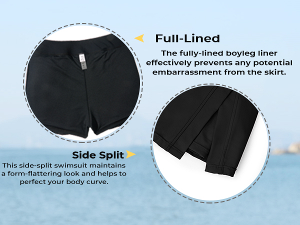 side split swim skirt bottom built in shorts black high waist swim skirted tankini skirt  bottom