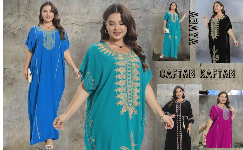 PlusSize Caftan Traditional Dress Abaya Dashiki Loungewear Home Short Sleeve Cover up