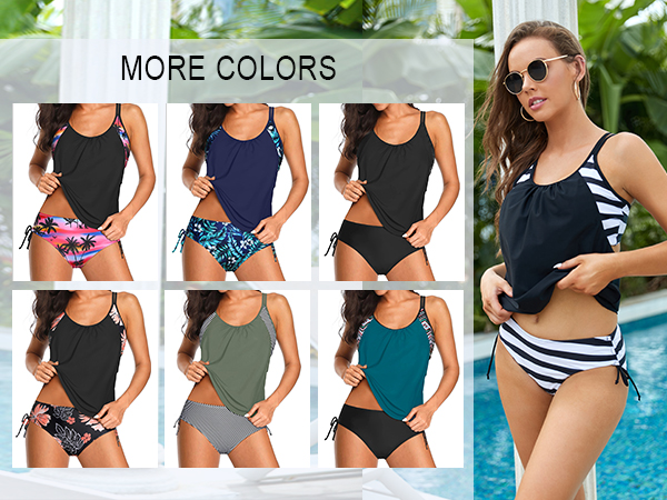  Blouson  swimsuit two piece bathingsuit  tummy control tankini set