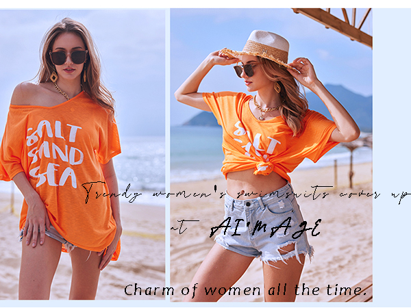 ORANGE SWIMSUIT COVERUP SHIRT