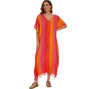 orange pink stripe print kaftan