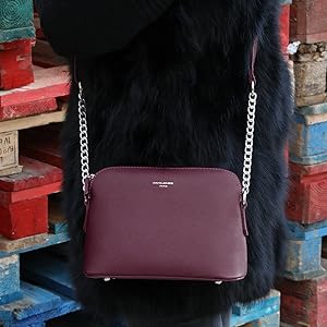 David Jones – Bolso bandolera para mujer – Bolso de mano con cadena plateada para llevar al hombro