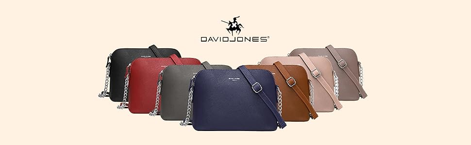 David Jones – Bolso bandolera para mujer – Bolso de mano con cadena plateada para llevar al hombro