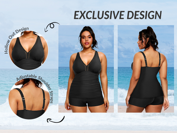 Womens Plus Size Tummy Control Tankini Athletic Swimsuit Two Piece Bathing Suit