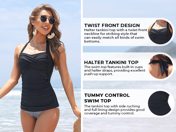 halter tankini top slimming tankini top swim top tankini top tummy tankini