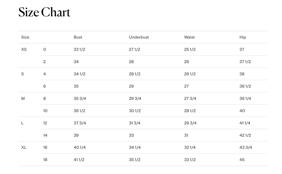 Size Chart for Vitamin A Swim